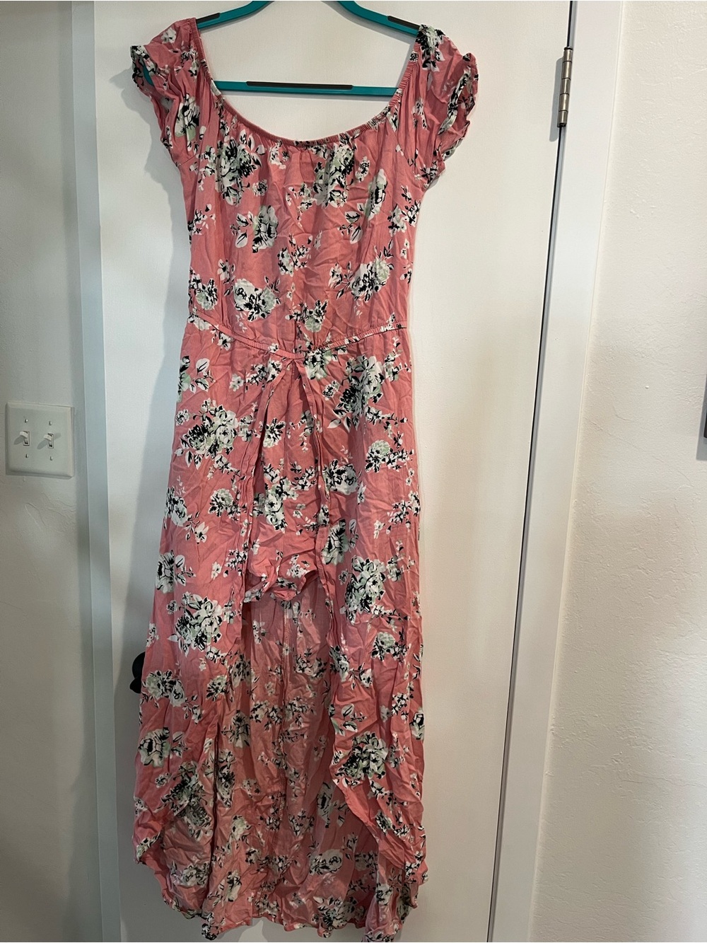 Stella Tweed Pink Floral Off-Shoulder Jumpsuit Shorts Romper Size Large